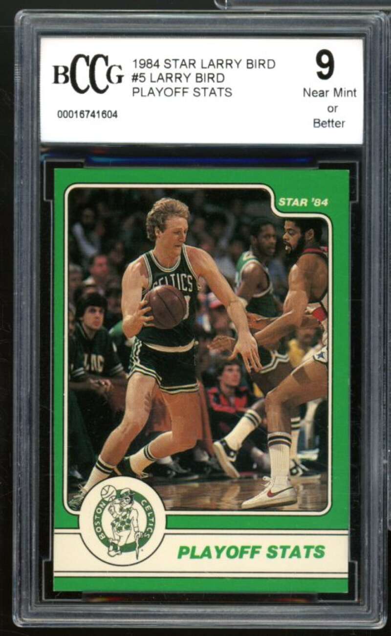 1984 Star Larry Bird #5 Larry Bird Playoff Stats Card BGS BCCG 9 Near Mint+ Image 1