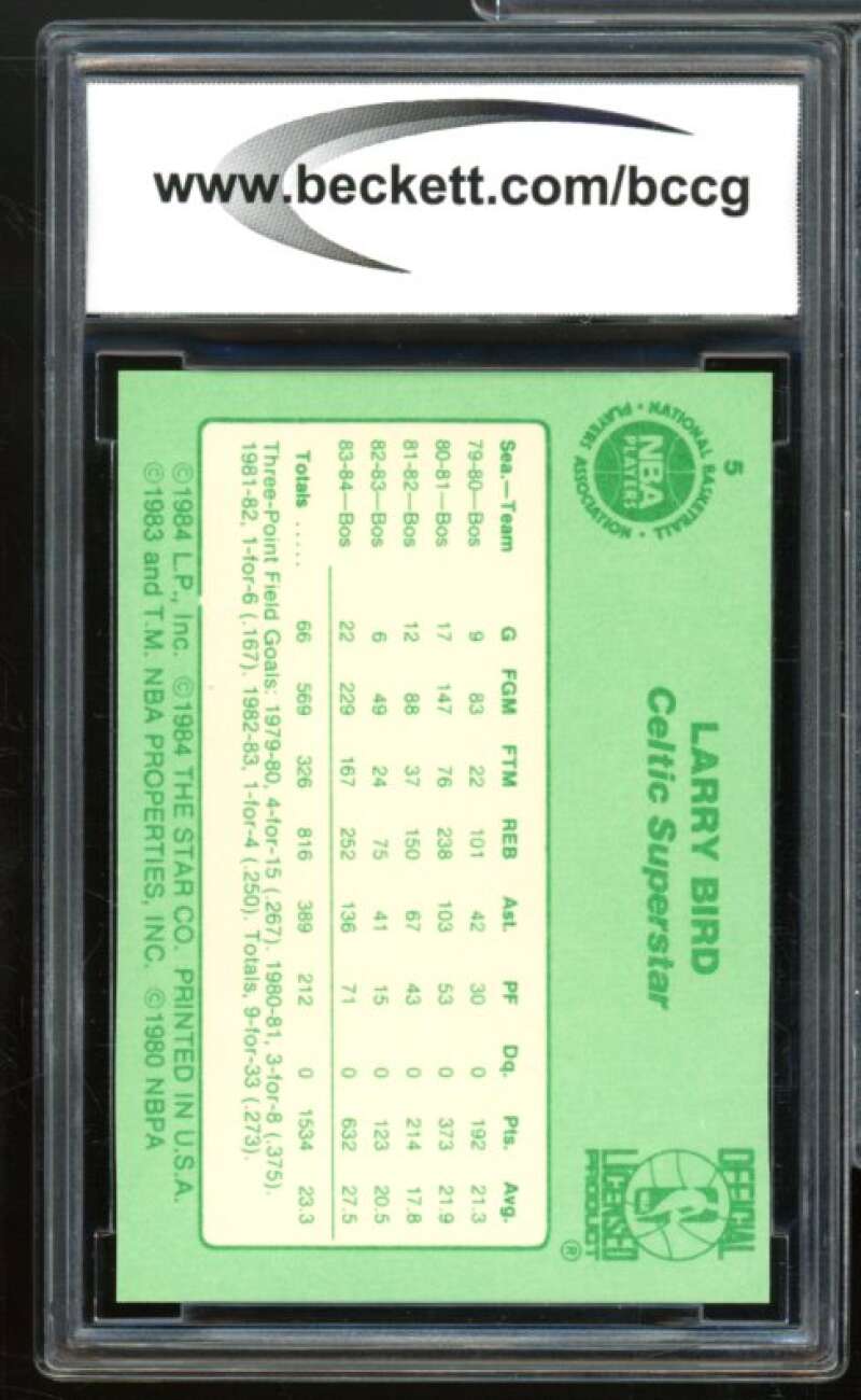 1984 Star Larry Bird #5 Larry Bird Playoff Stats Card BGS BCCG 9 Near Mint+ Image 2