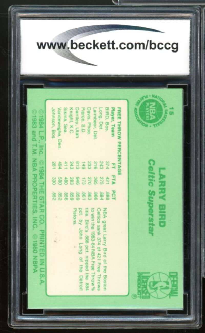 1984 Star Larry Bird #15 Larry Bird 1984 Free Throw Card BGS BCCG 9 Near Mint+ Image 2
