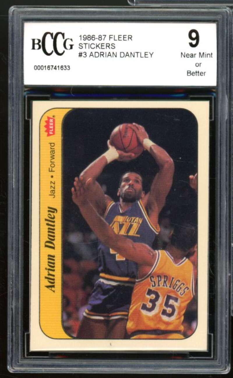 1986-87 Fleer Stickers #3 Adrian Dantley Card BGS BCCG 9 Near Mint+ Image 1