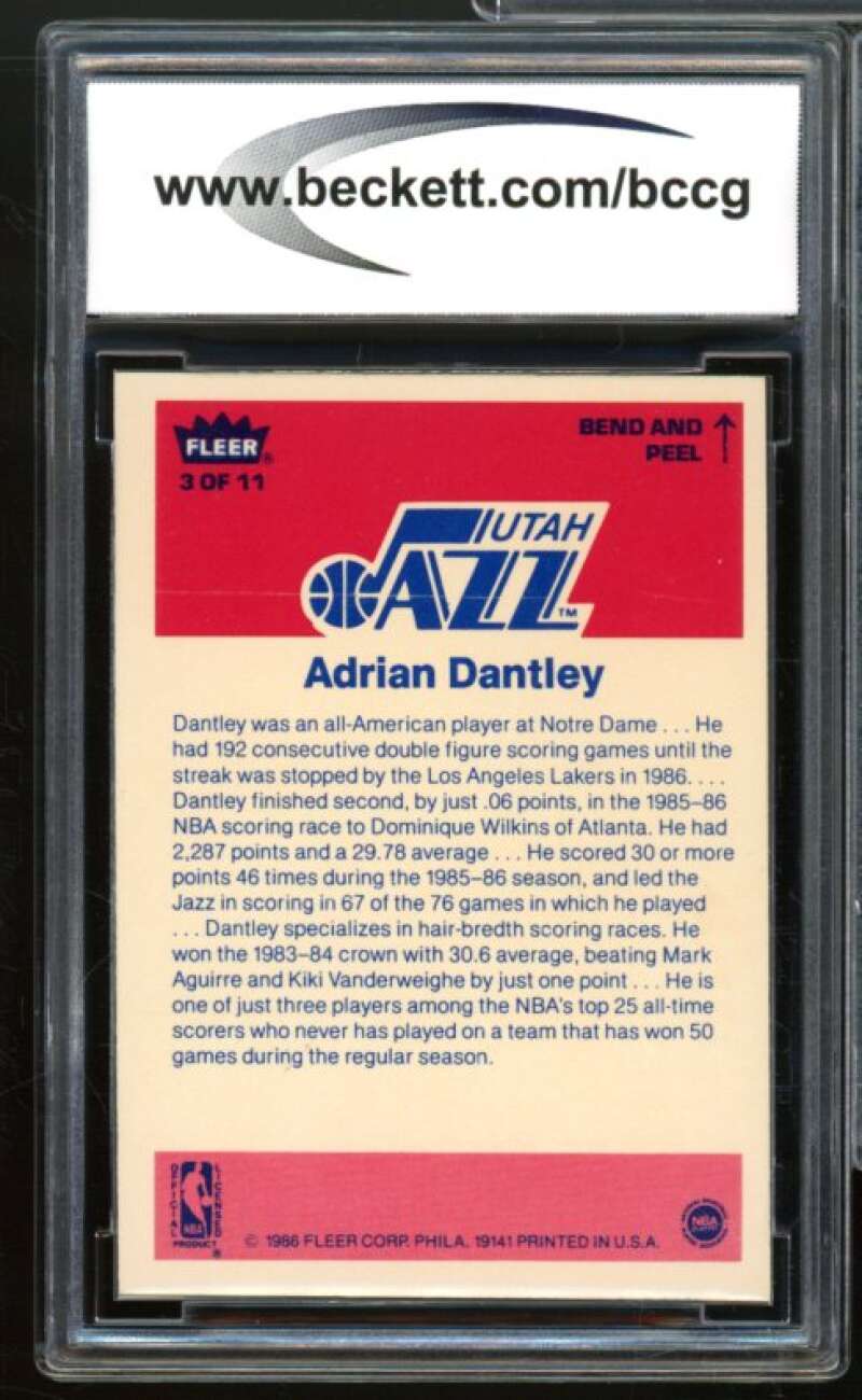 1986-87 Fleer Stickers #3 Adrian Dantley Card BGS BCCG 9 Near Mint+ Image 2