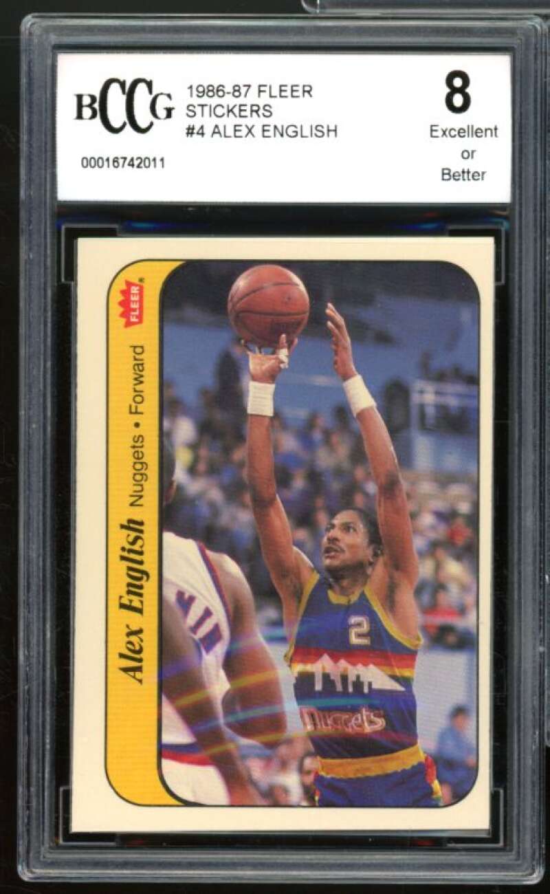 1986-87 Fleer Stickers #4 Alex English Card BGS BCCG 8 Excellent+ Image 1