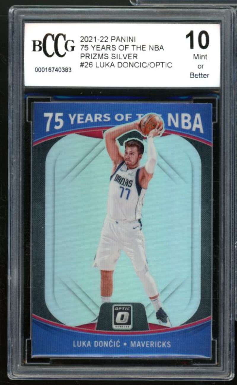 2021-22 Panini 75 Years NBA Prizms Silver Optic #26 Luka Doncic BGS BCCG 10 Mint Image 1