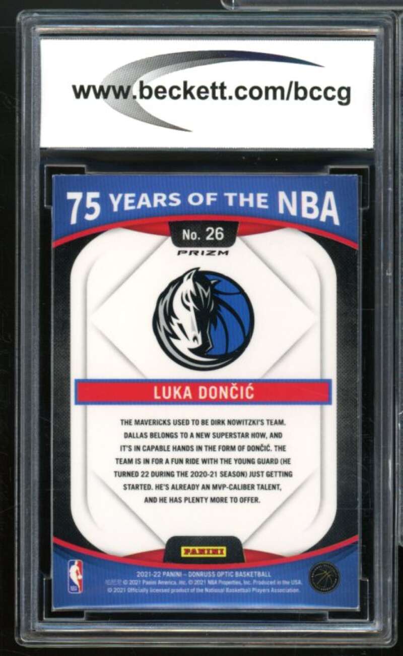 2021-22 Panini 75 Years NBA Prizms Silver Optic #26 Luka Doncic BGS BCCG 10 Mint Image 2