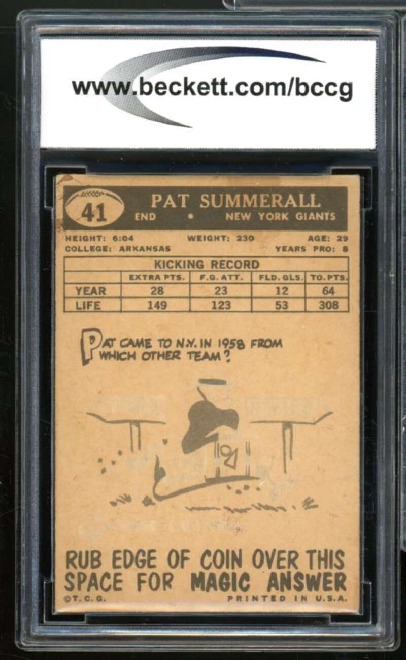 1959 Topps #41 Pat Summerall Card BGS BCCG 7 Very Good+ Image 2