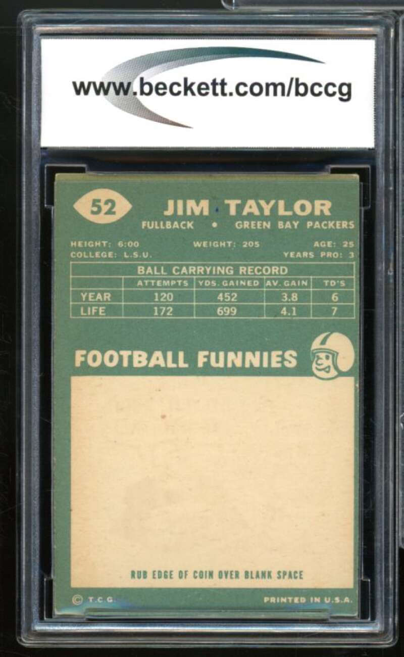 1960 Topps #52 Jim Taylor Card BGS BCCG 8 Excellent+ Image 2