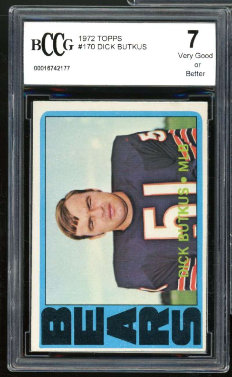 1972 Topps #170 Dick Butkus Card BGS BCCG 7 Very Good+ Image 1