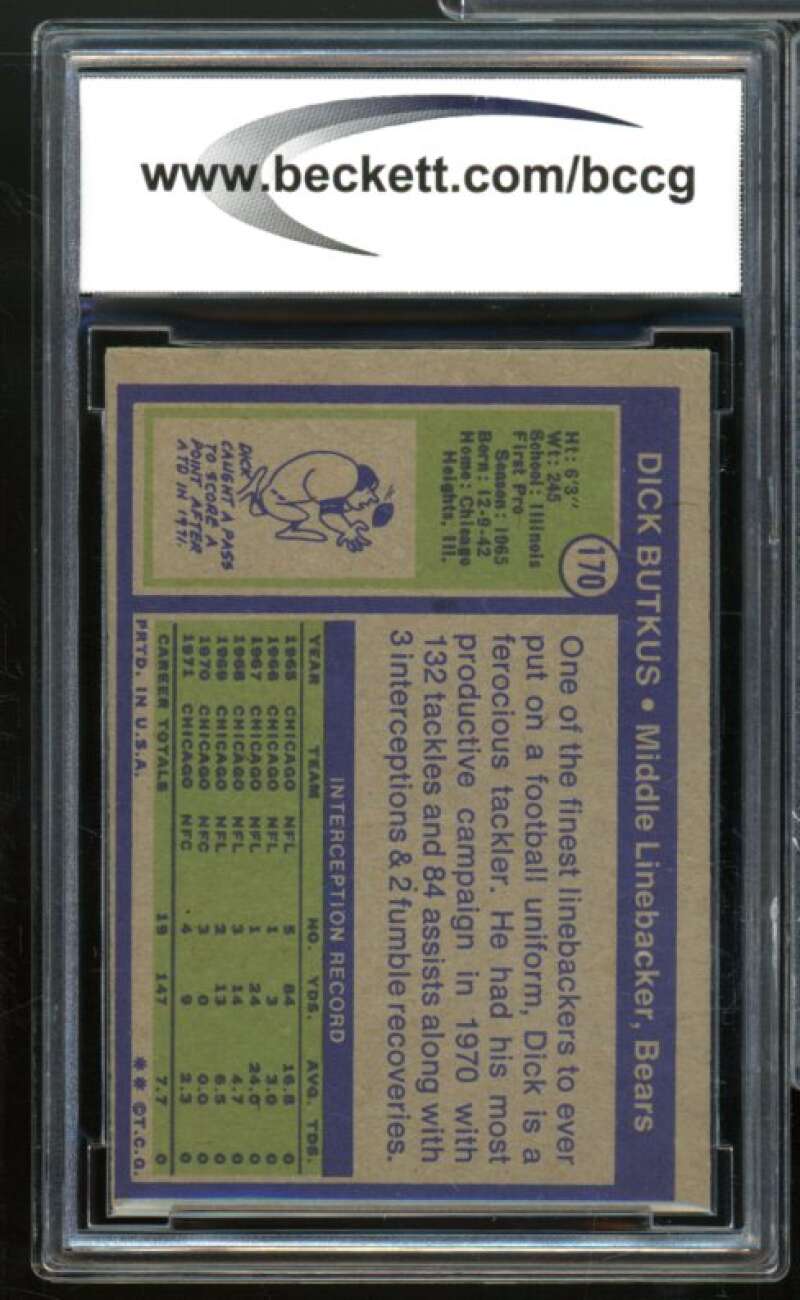 1972 Topps #170 Dick Butkus Card BGS BCCG 7 Very Good+ Image 2