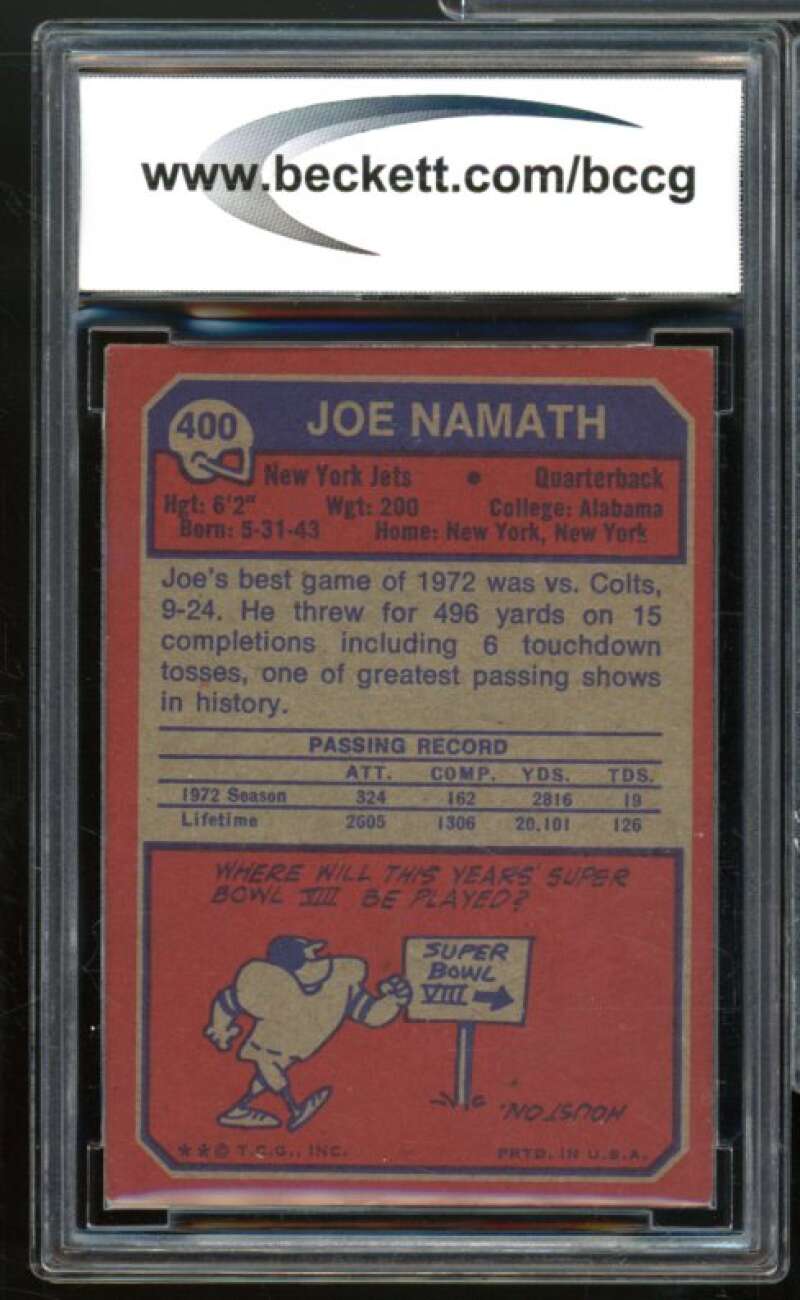 1973 Topps #400 Joe Namath Card BGS BCCG 8 Excellent+ Image 2