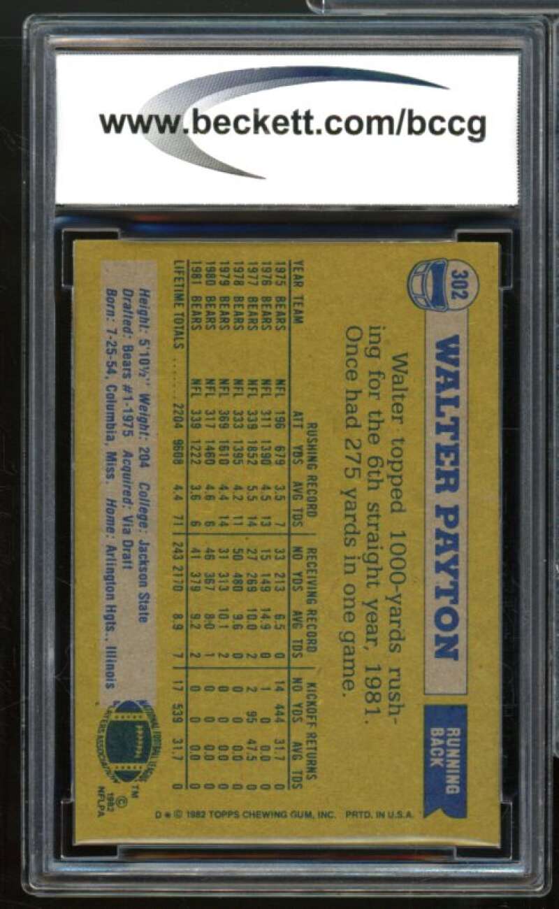 1982 Topps #302 Walter Payton Card BGS BCCG 9 Near Mint+ Image 2