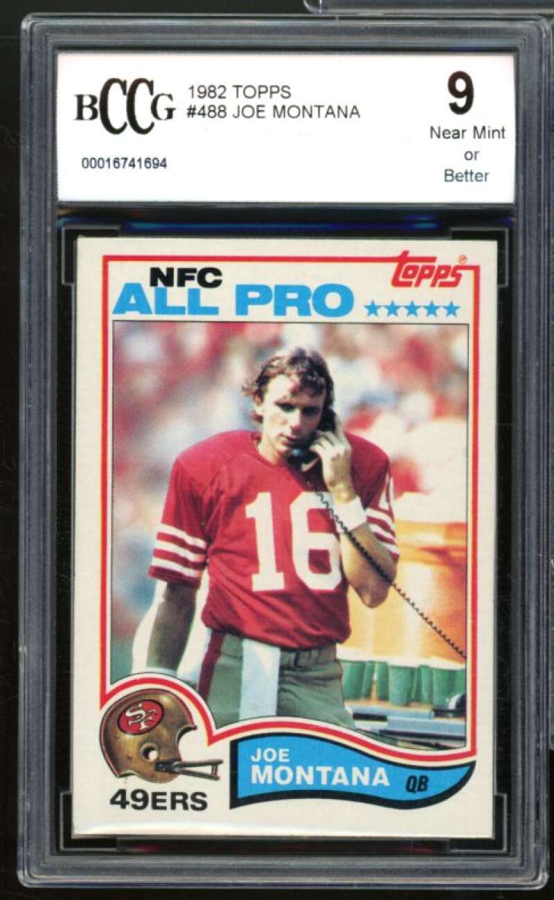 1982 Topps #488 Joe Montana Card BGS BCCG 9 Near Mint+ Image 1