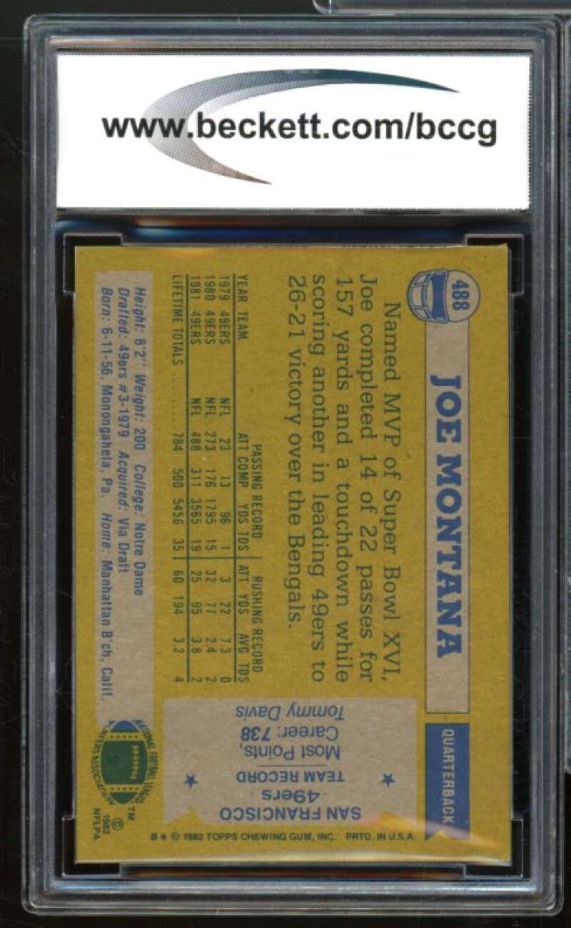 1982 Topps #488 Joe Montana Card BGS BCCG 9 Near Mint+ Image 2