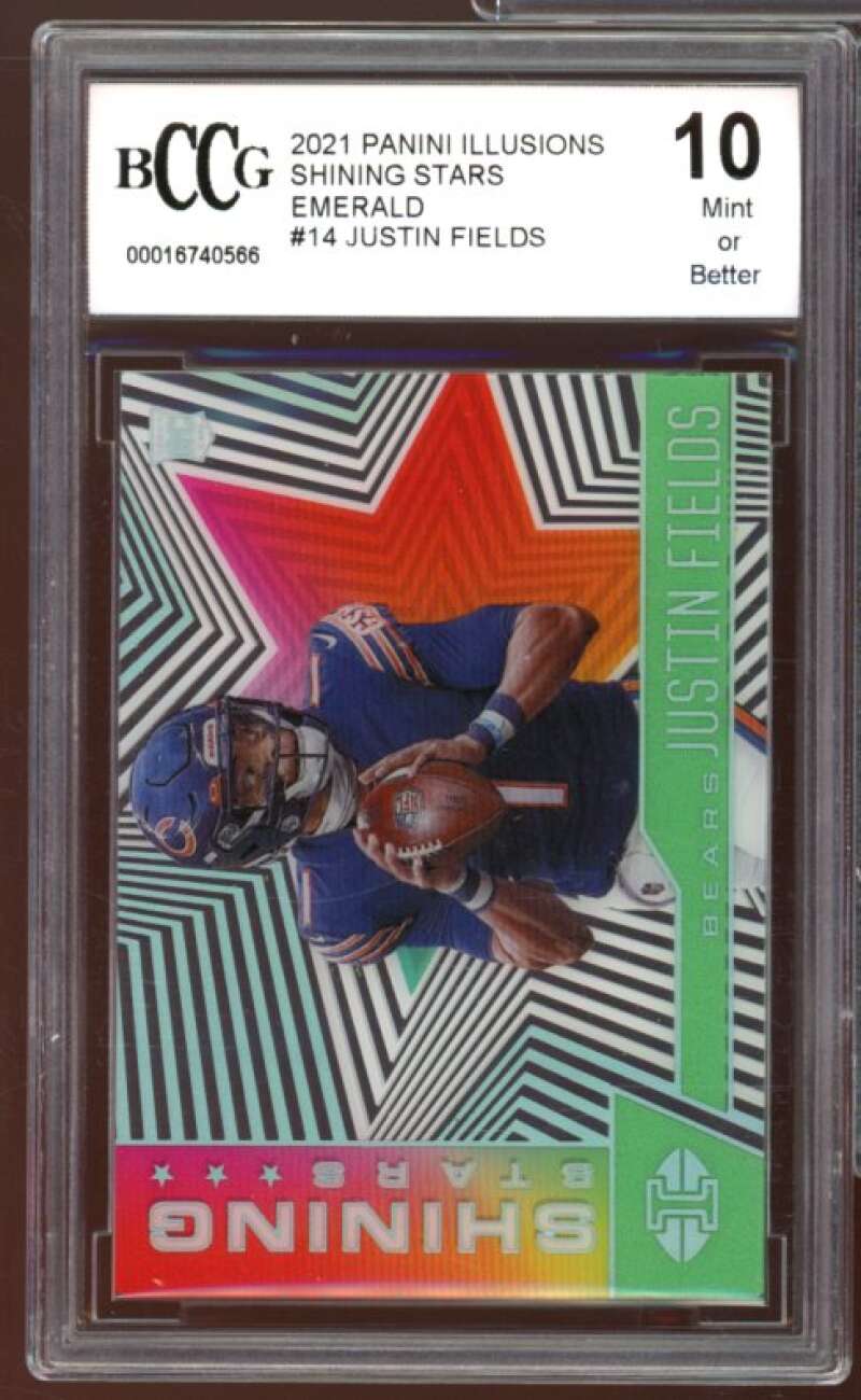 2021 Panini Illusions Shining Stars Emerald #14 Justin Fields Rookie BCCG 10 MT+ Image 1