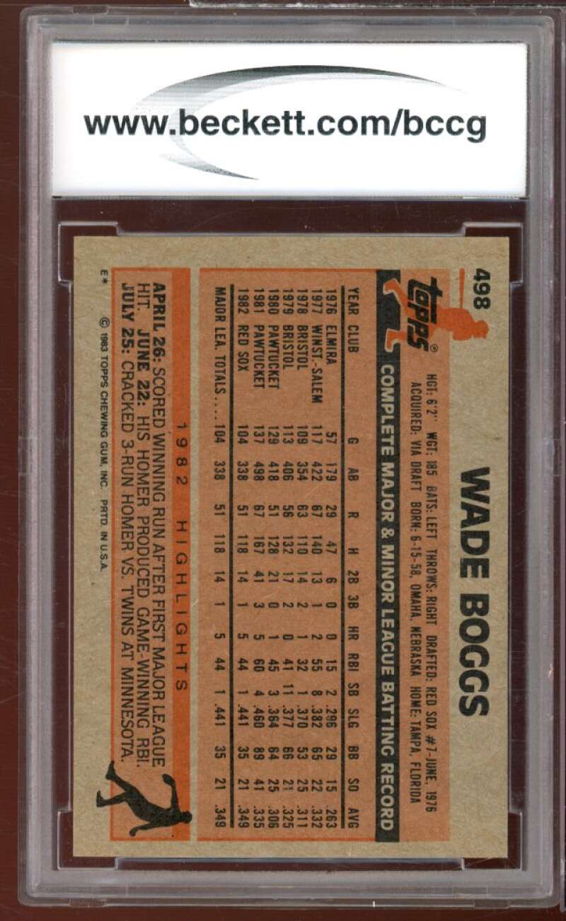 1983 Topps #498 Wade Boggs Rookie Card BGS BCCG 9 Near Mint+ Image 2