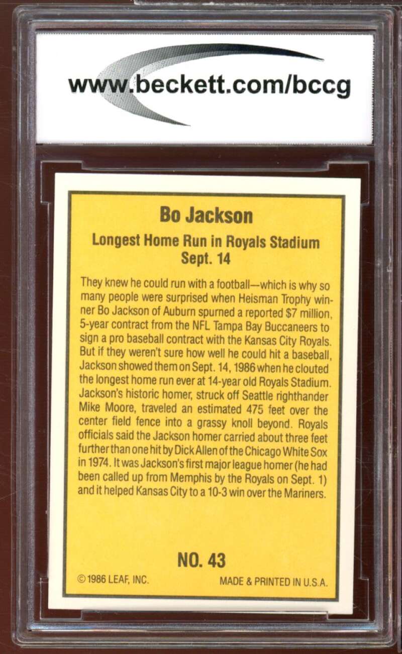 1986 Donruss Highlights #43 Bo Jackson Rookie Card BGS BCCG 10 Mint+ Image 2