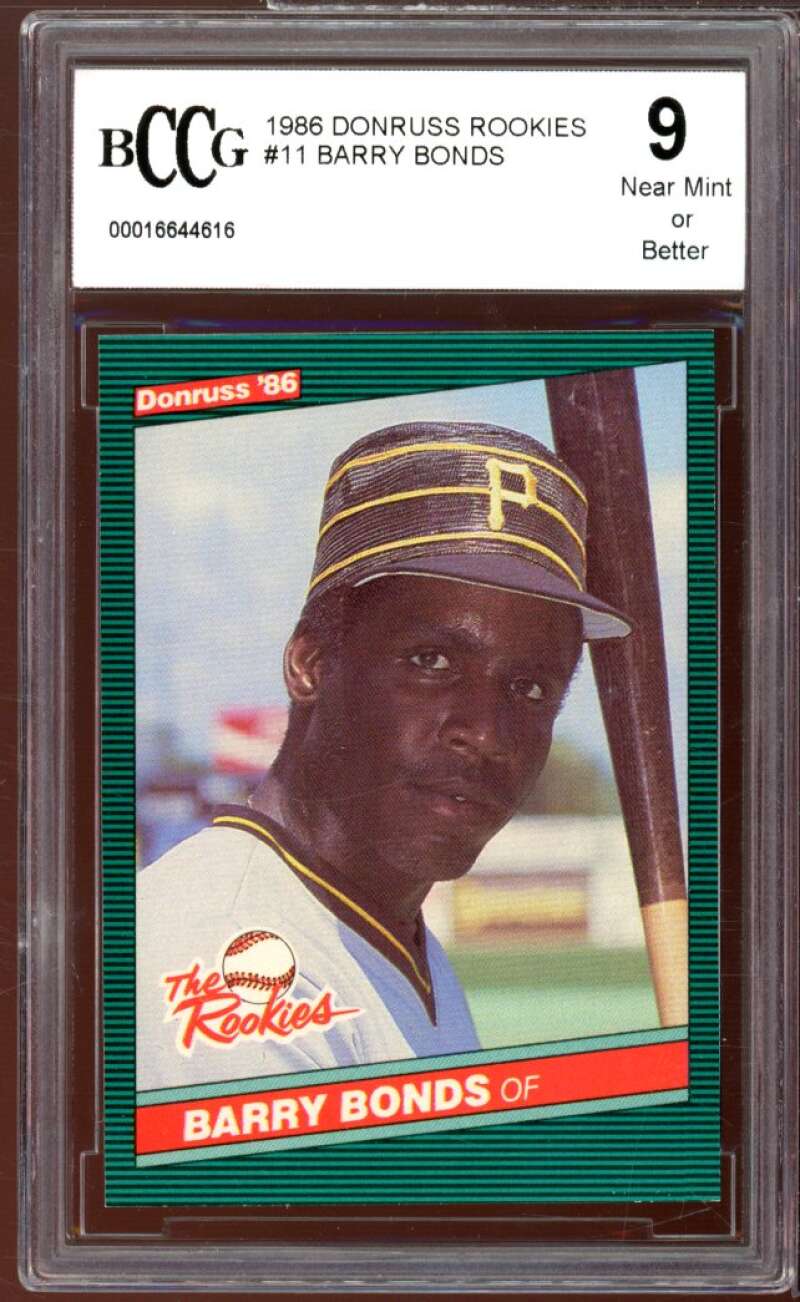 1986 Donruss The Rookies #11 Barry Bonds Rookie Card BGS BCCG 9 Near Mint+ Image 1