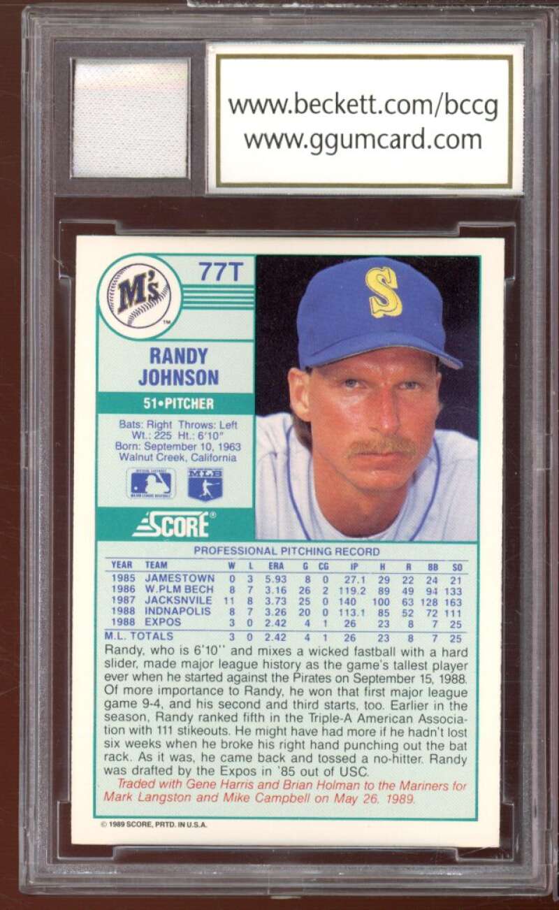 1989 Score Rookie/Traded #77T Randy Johnson Rookie Card BGS BCCG 10 Mint+ Image 2