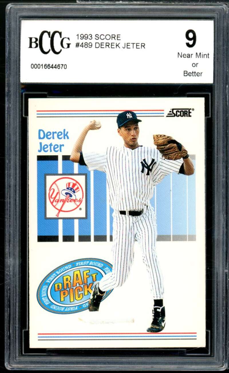 1993 Score #489 Derek Jeter Rookie Card BGS BCCG 9 Near Mint+ Image 1