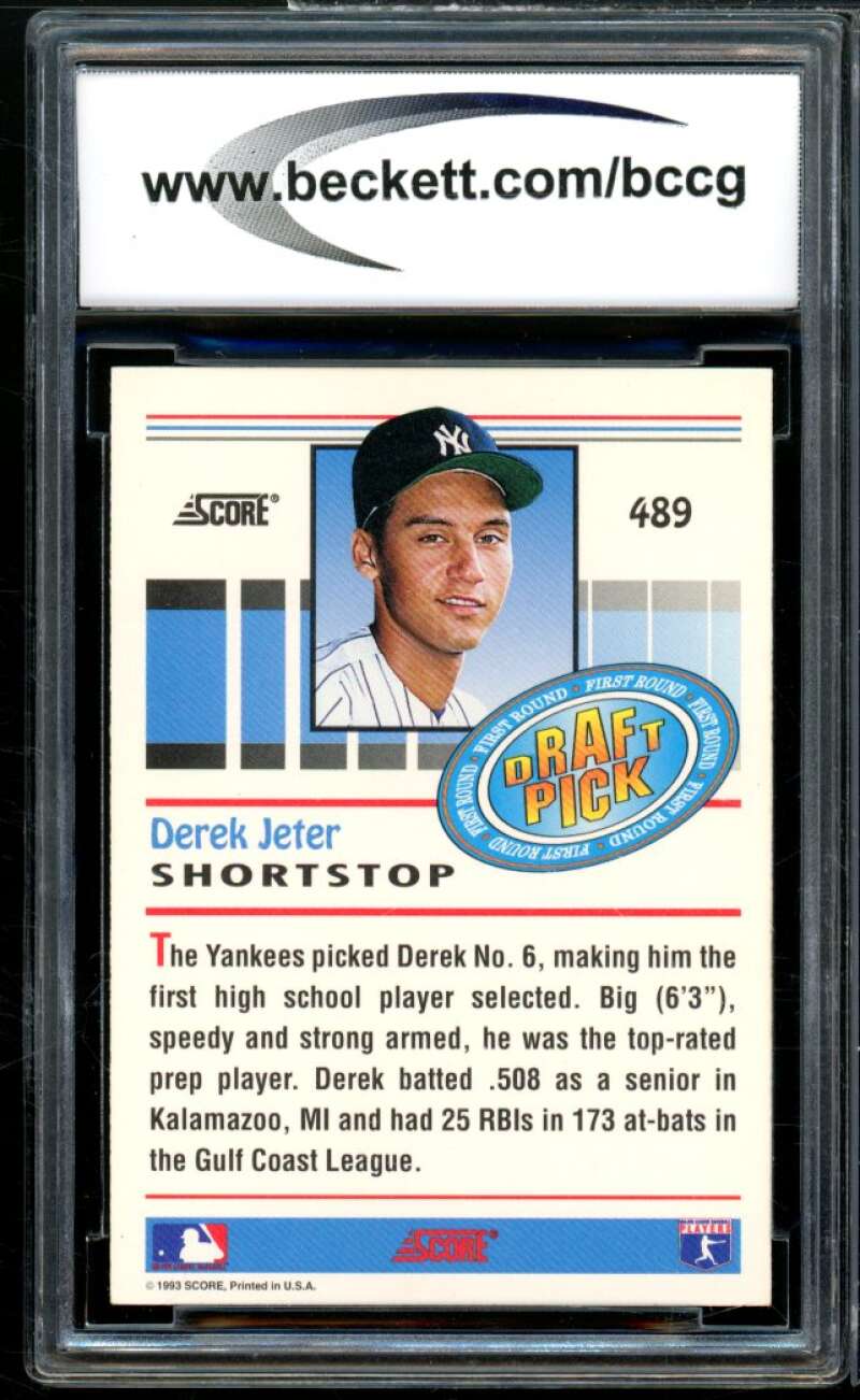 1993 Score #489 Derek Jeter Rookie Card BGS BCCG 9 Near Mint+ Image 2