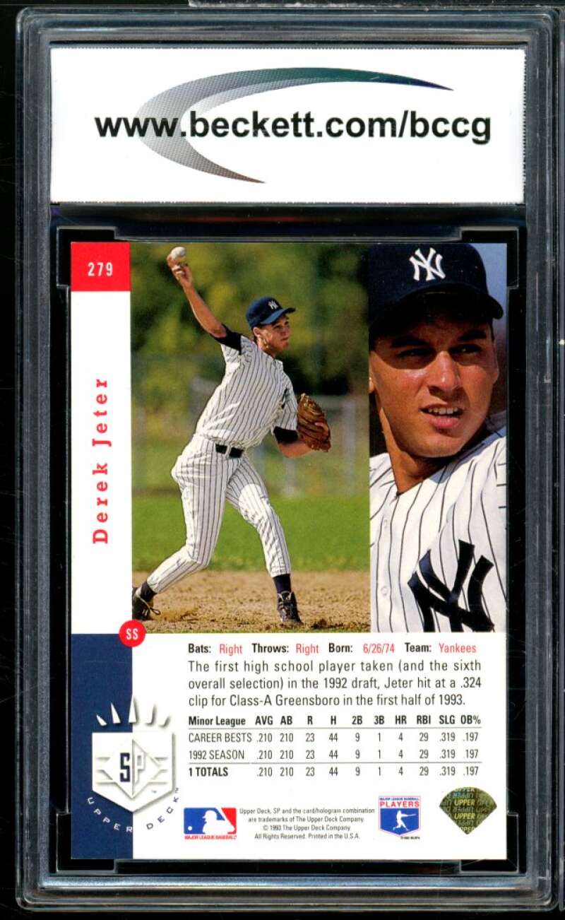 1993 SP #279 Derek Jeter Rookie Card BGS BCCG 9 Near Mint+ Image 2