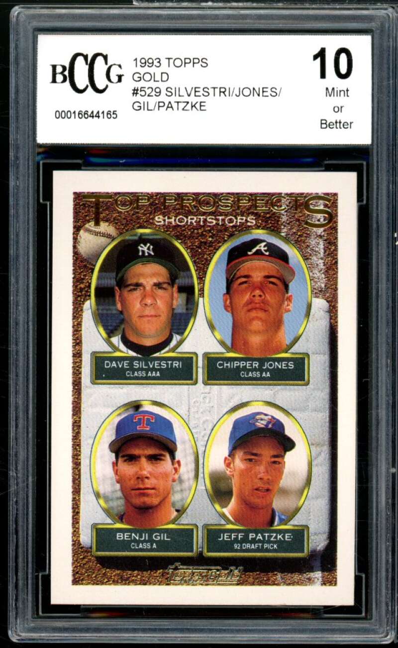 1993 Topps Gold #529 Silvestri/Chipper Jones/Gil/Patzke Rookie BGS BCCG 10 Mint+ Image 1