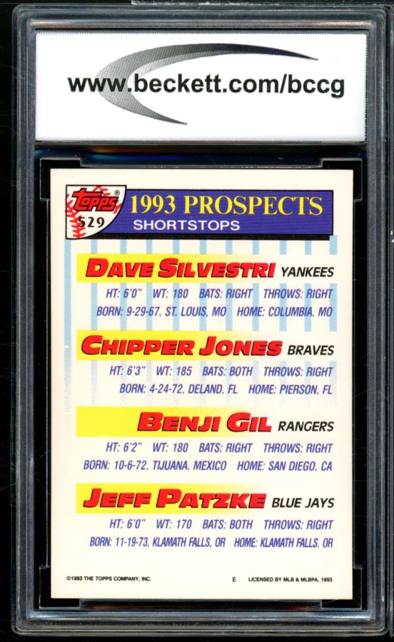 1993 Topps Gold #529 Silvestri/Chipper Jones/Gil/Patzke Rookie BGS BCCG 10 Mint+ Image 2