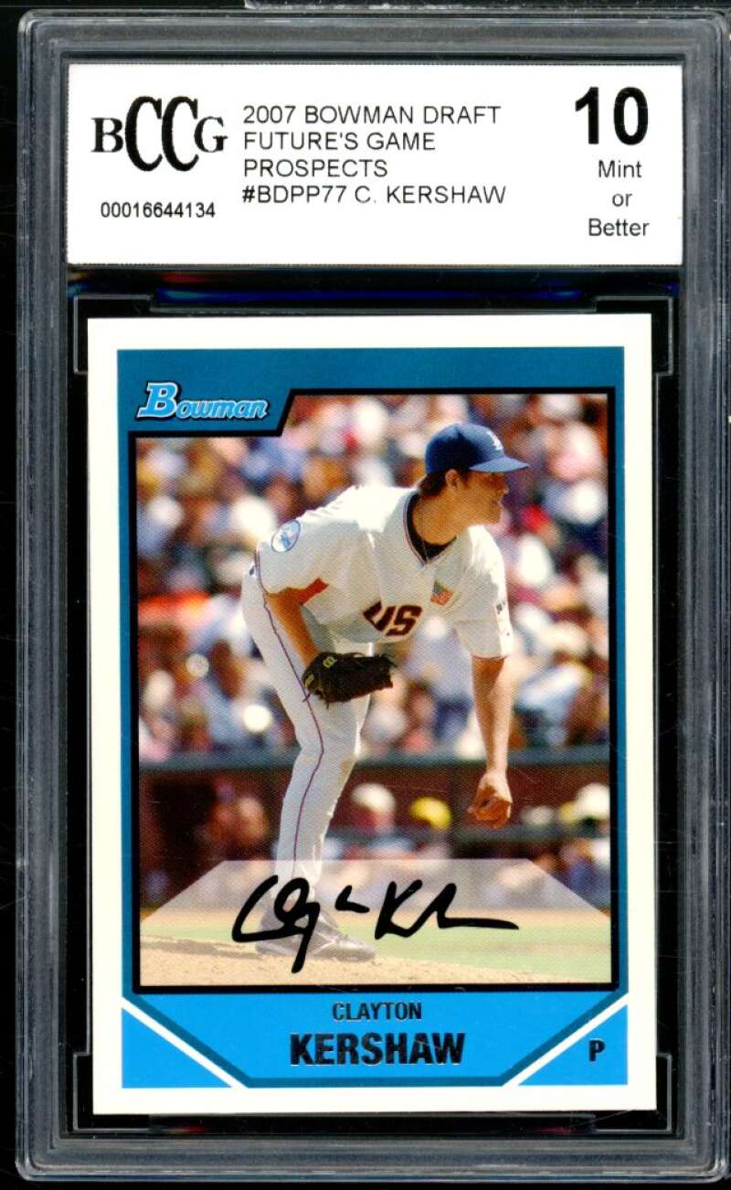 2007 Bowman Draft Prospects #BDPP77 Clayton Kershaw Rookie BGS BCCG 10 Mint+ Image 1