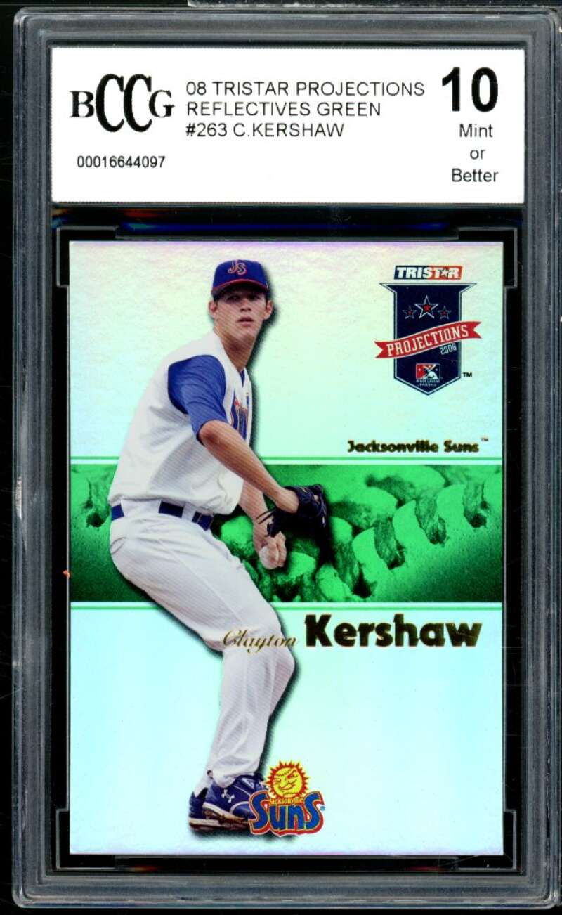 2008 Tristar Projections Reflective Green #263 Clayton Kershaw Rookie BGS BCCG 8 Image 1