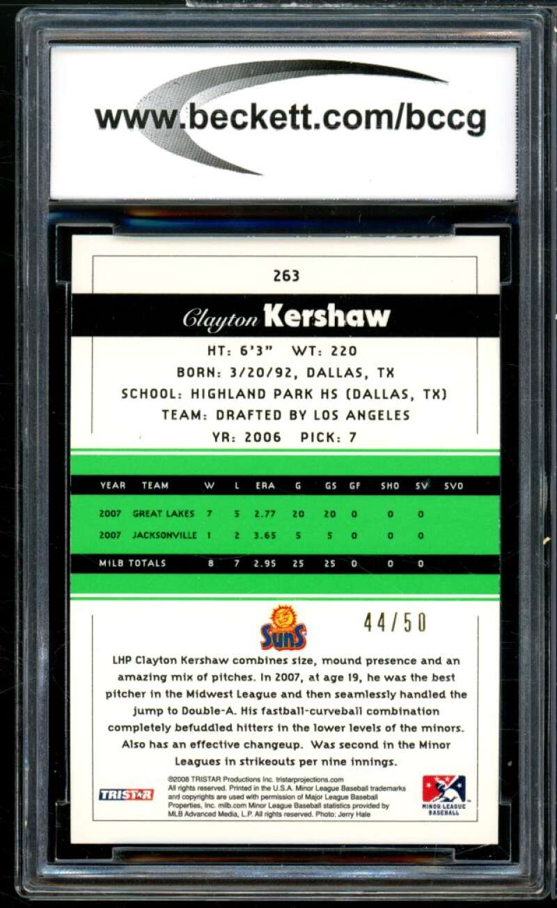 2008 Tristar Projections Reflective Green #263 Clayton Kershaw Rookie BGS BCCG 8 Image 2