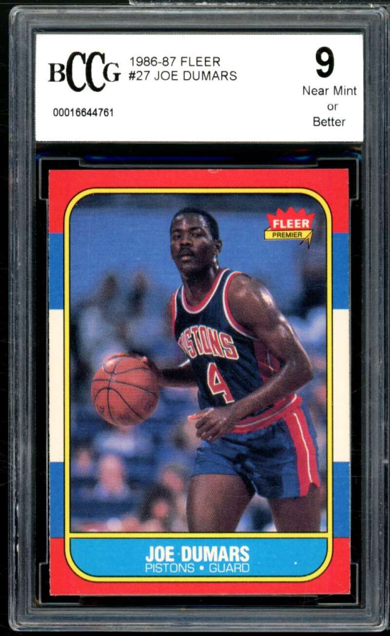 1986-87 Fleer #27 Joe Dumars Rookie Card BGS BCCG 9 Near Mint+ Image 1