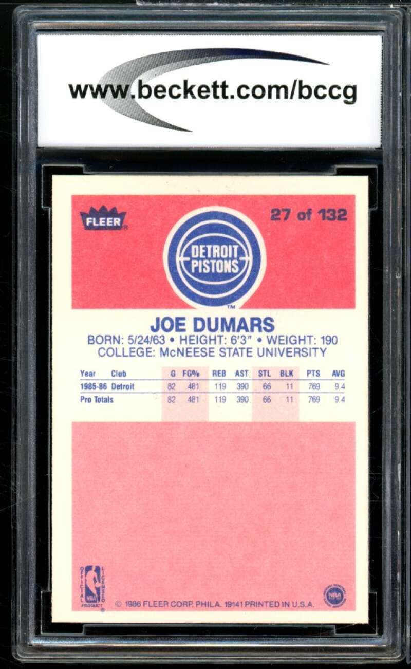 1986-87 Fleer #27 Joe Dumars Rookie Card BGS BCCG 9 Near Mint+ Image 2