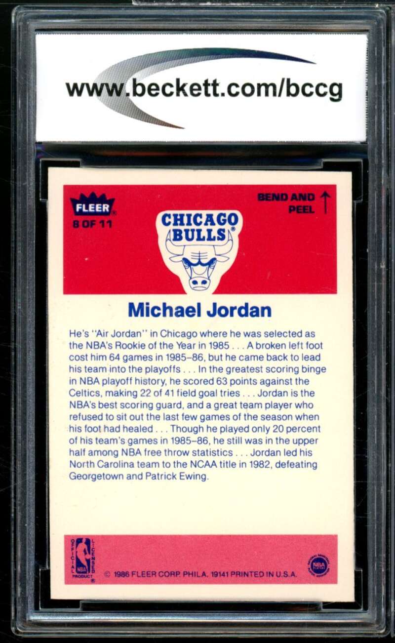 1986-87 Fleer Stickers #8 Michael Jordan Rookie Card BGS BCCG 8 Excellent+ Image 2