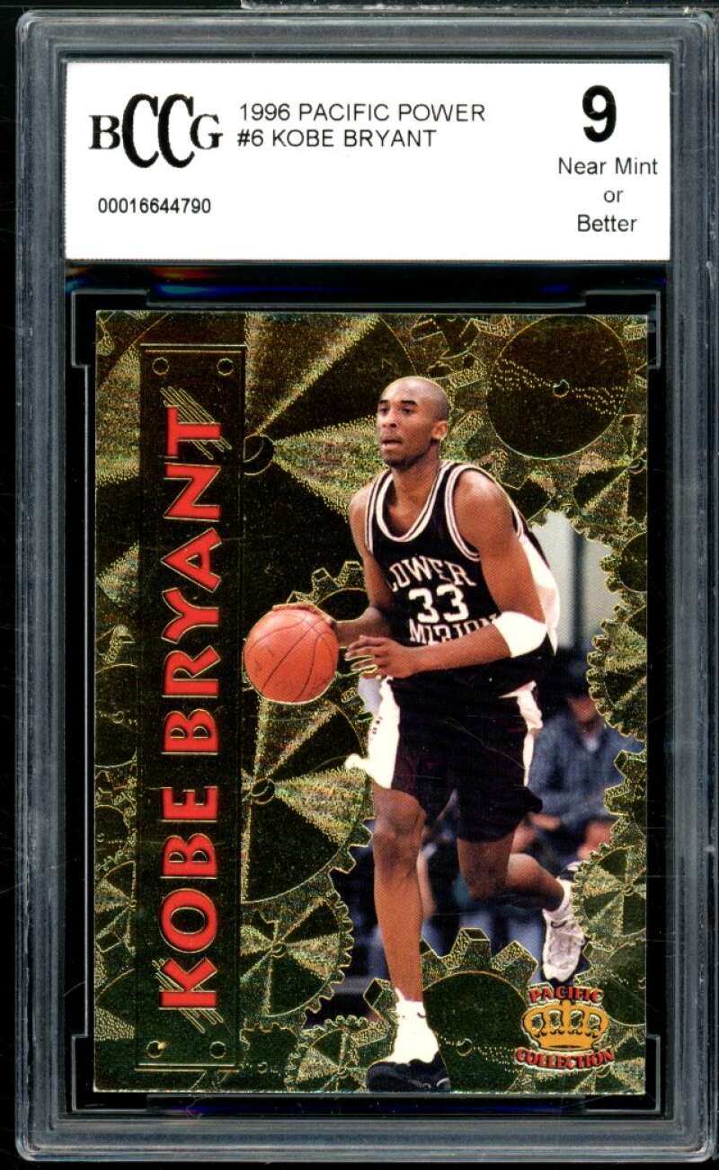 1996 Pacific Power Roundball #RR-6 Kobe Bryant Rookie Card BGS BCCG 9 Near Mint+ Image 1