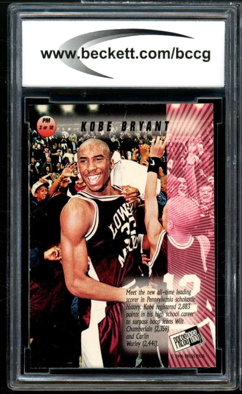 1996 Press Pass Pandemonium #3 Kobe Bryant Rookie Card BGS BCCG 9 Near Mint+ Image 2