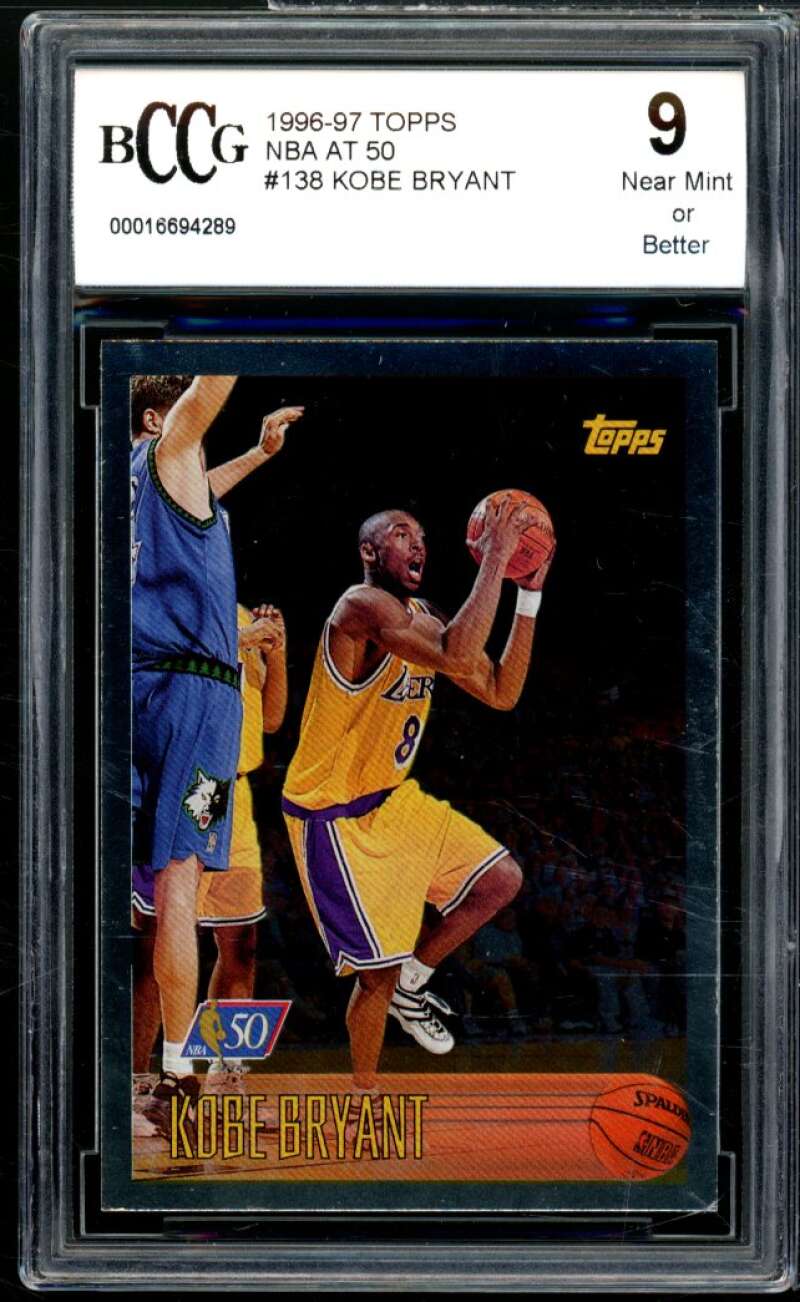 1996-97 Topps NBA At 50 #138 Kobe Bryant Rookie Card BGS BCCG 9 Near Mint+ Image 1