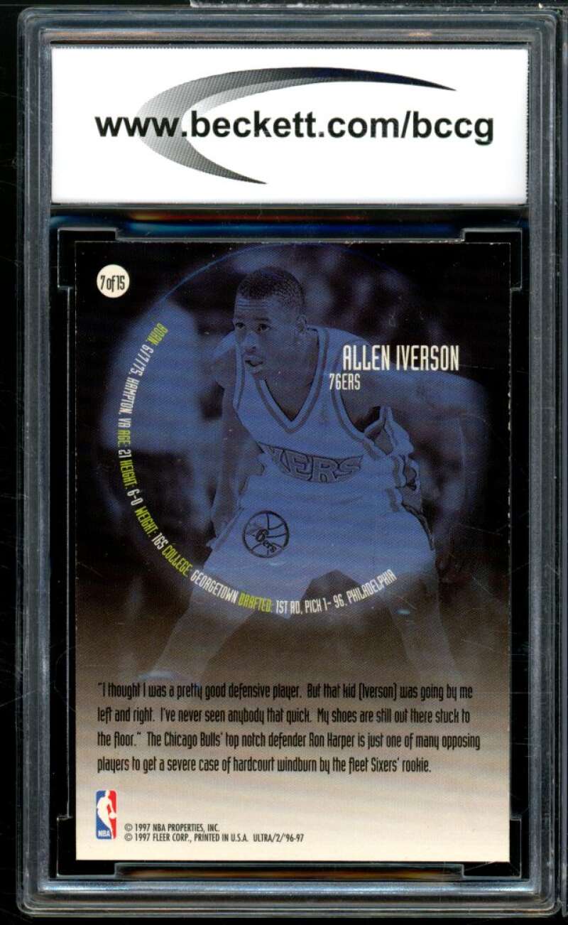 1996-97 Ultra All-Rookies #7 Allen Iverson Rookie Card BGS BCCG 9 Near Mint+ Image 2