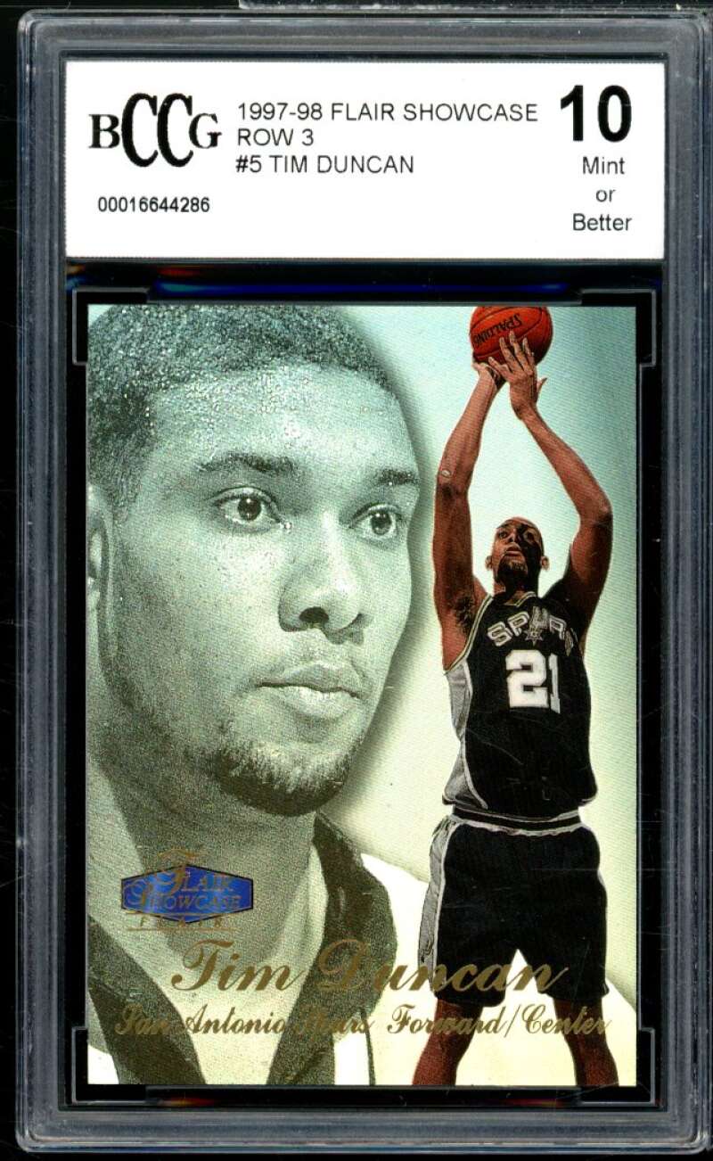 1997-98 Flair Showcase Row 3 #5 Tim Duncan Rookie Card BGS BCCG 10 Mint+ Image 1