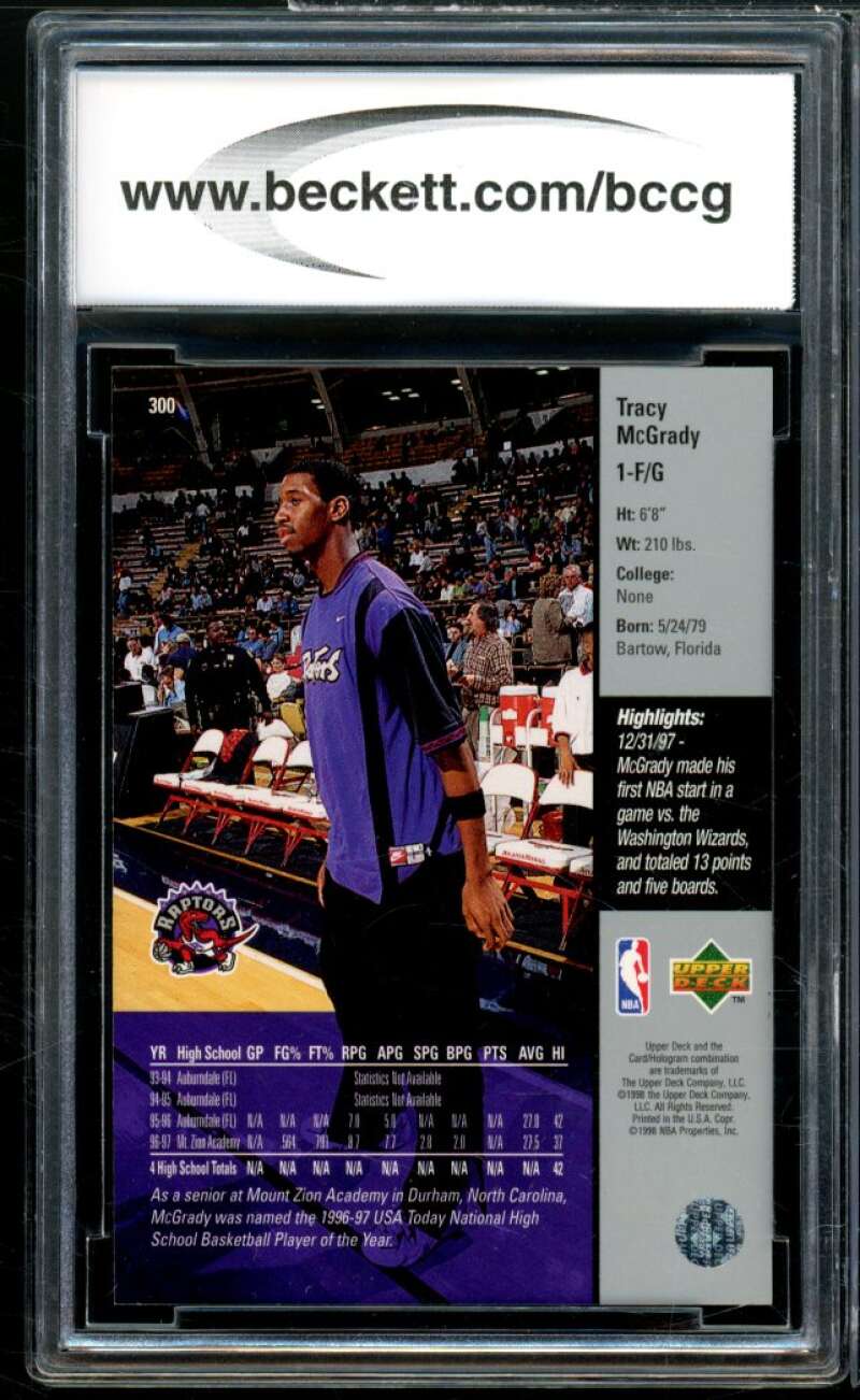 1997-98 Upper Deck #300 Tracy McGrady Rookie Card BGS BCCG 10 Mint+ Image 2