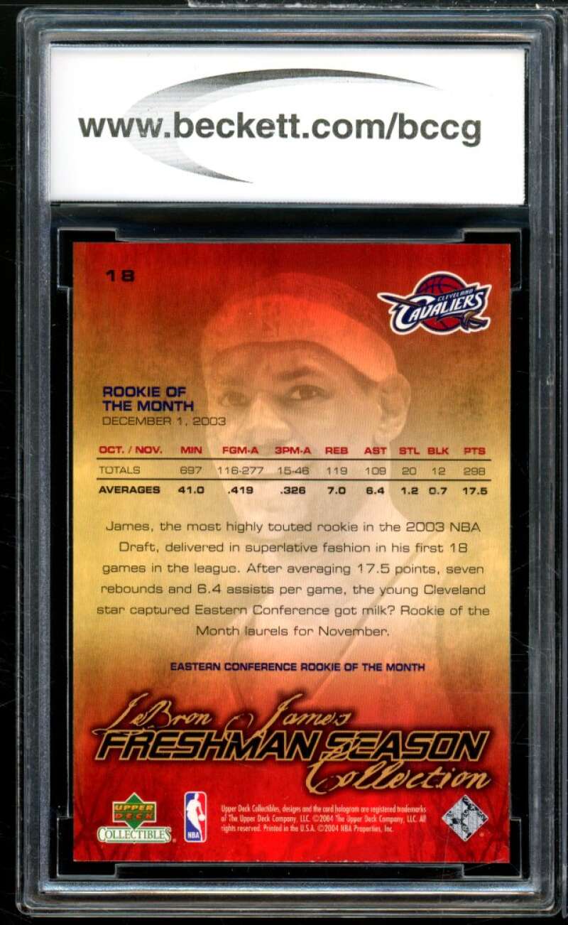 2004 Upper Deck Freshman Season #18 LeBron James Rookie Card BGS BCCG 10 Mint+ Image 2