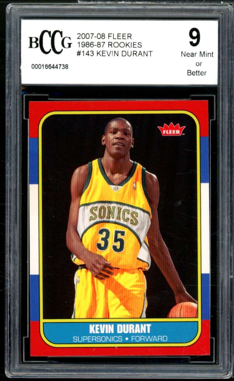 2007-08 Fleer 1986-87 Rookies #143 Kevin Durant Rookie BGS BCCG 9 Near Mint+ Image 1