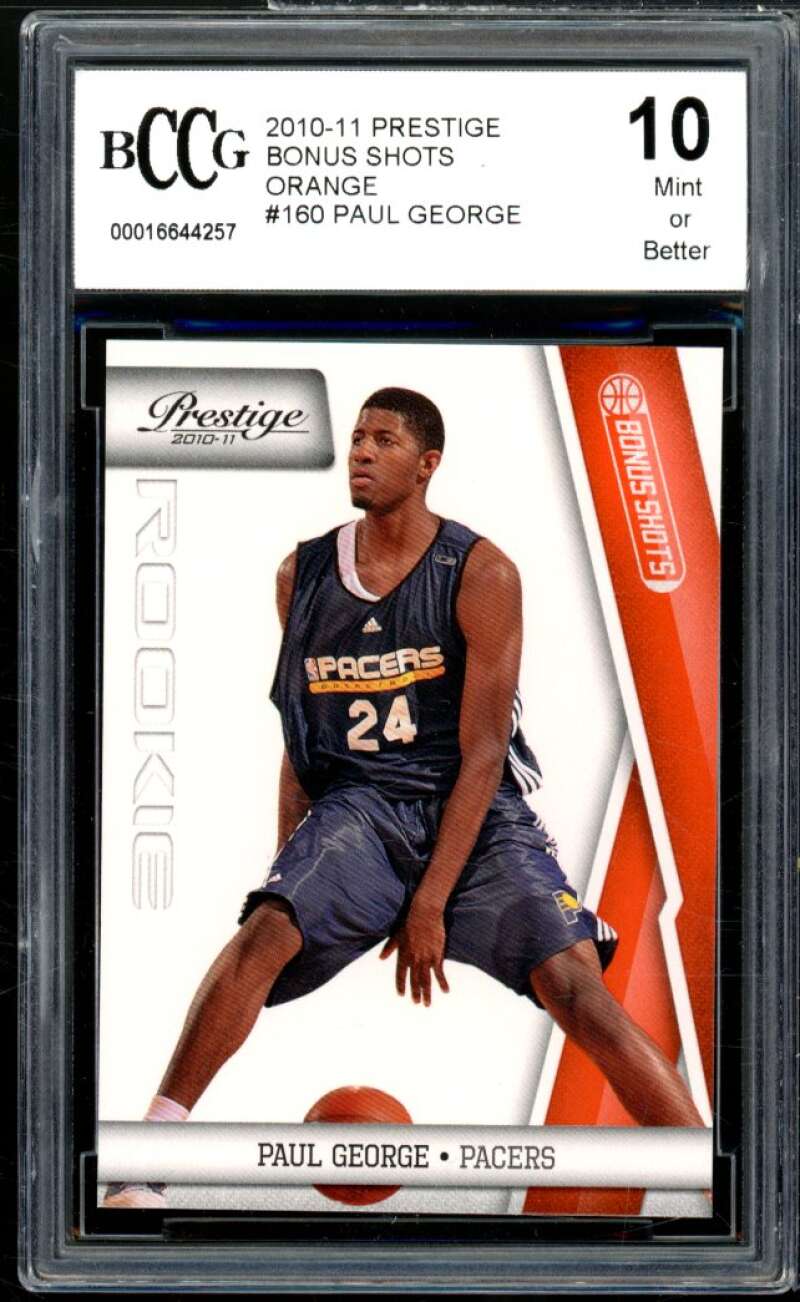 2010-11 Prestige Bonus Shots Orange #160 Paul George Rookie BGS BCCG 10 Mint+ Image 1