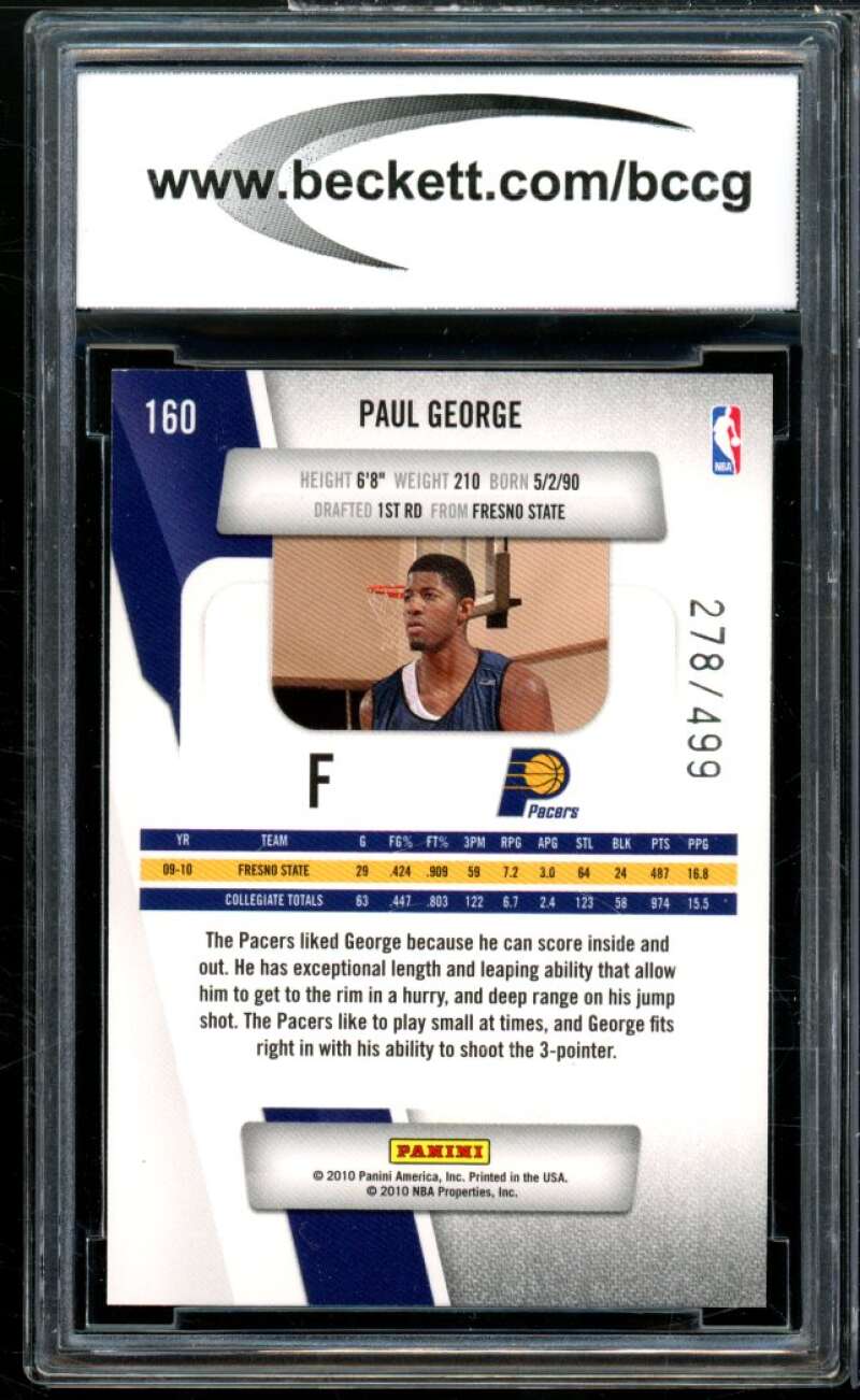 2010-11 Prestige Bonus Shots Orange #160 Paul George Rookie BGS BCCG 10 Mint+ Image 2