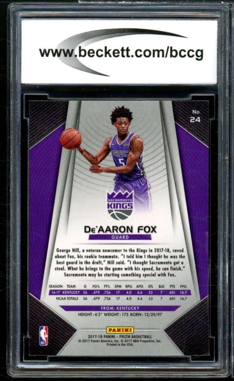 2017-18 Panini Prizm #24 De'Aaron Fox Rookie Card BGS BCCG 9 Near Mint+ Image 2