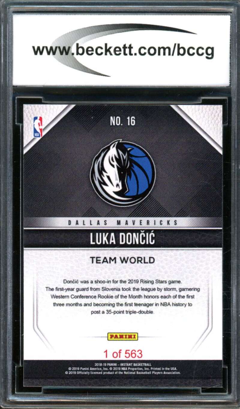2018-19 Panini Instant Rising Stars #16 Luka Doncic Rookie Card BGS BCCG 10 Mint Image 2