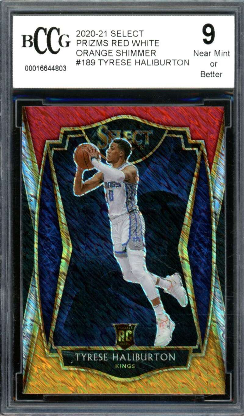 2020-21 Select Prizms Red White Orange Shimmer #189 Tyrese Haliburton BGS BCCG 9 Image 1