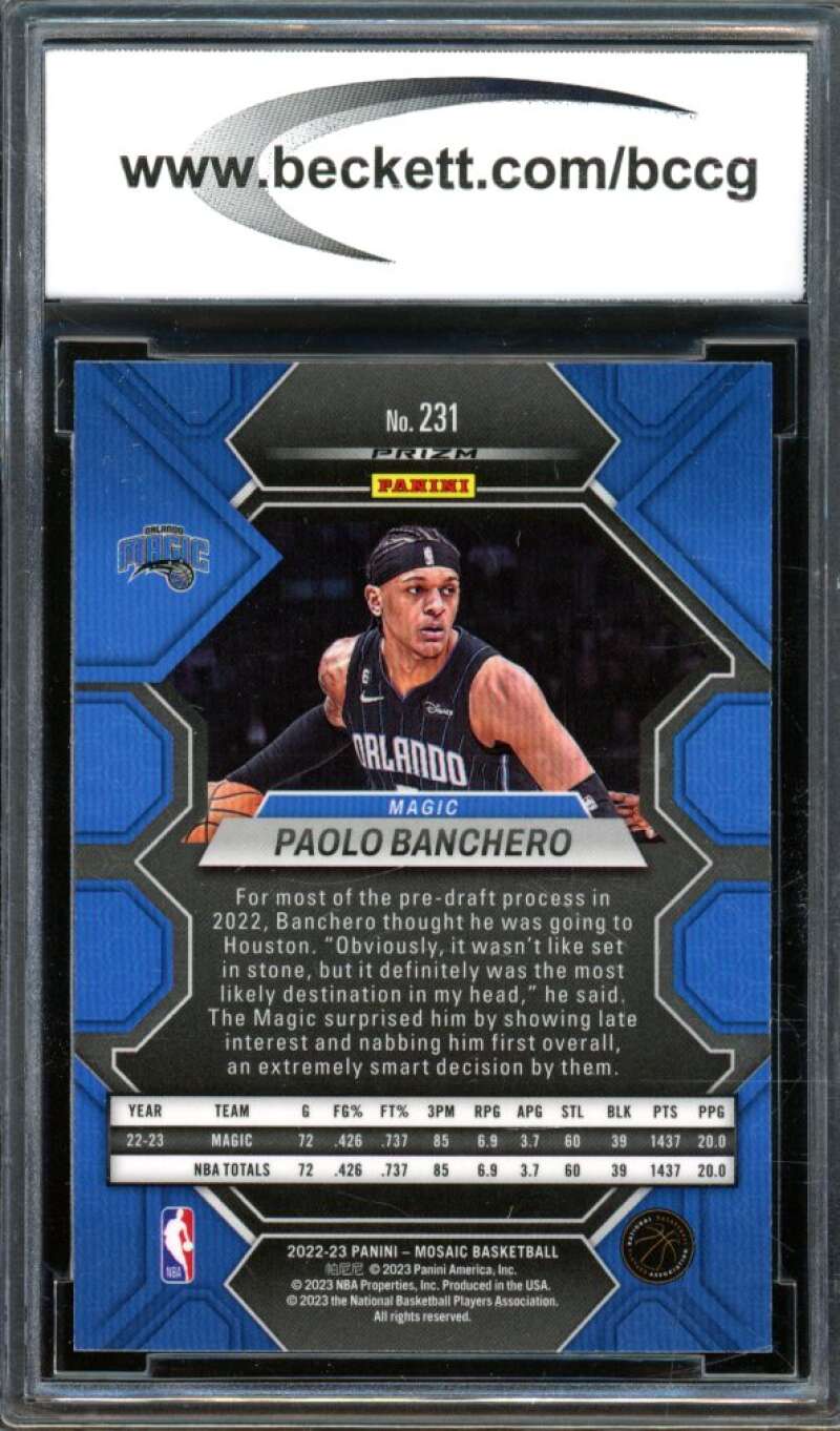 2022-23 Panini Mosaic Reactive Yellow #231 Paolo Banchero Rookie BGS BCCG 10 Image 2