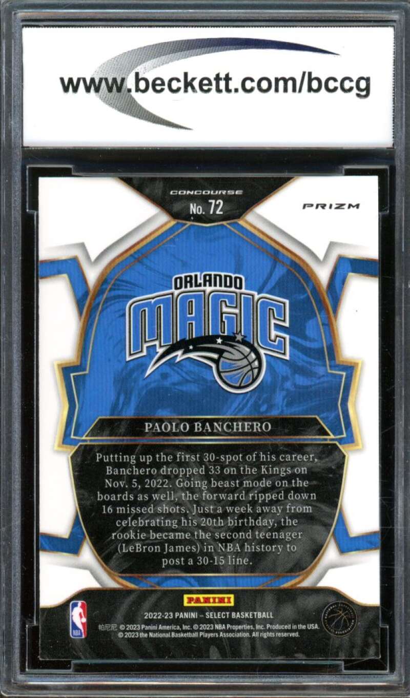 2022-23 Select Prizms Silver #72 Paolo Banchero Rookie Card BGS BCCG 10 Mint+ Image 2