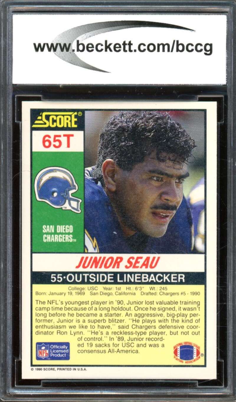 1990 Score Supplemental #65T Junior Seau Rookie Card BGS BCCG 10 Mint+ Image 2