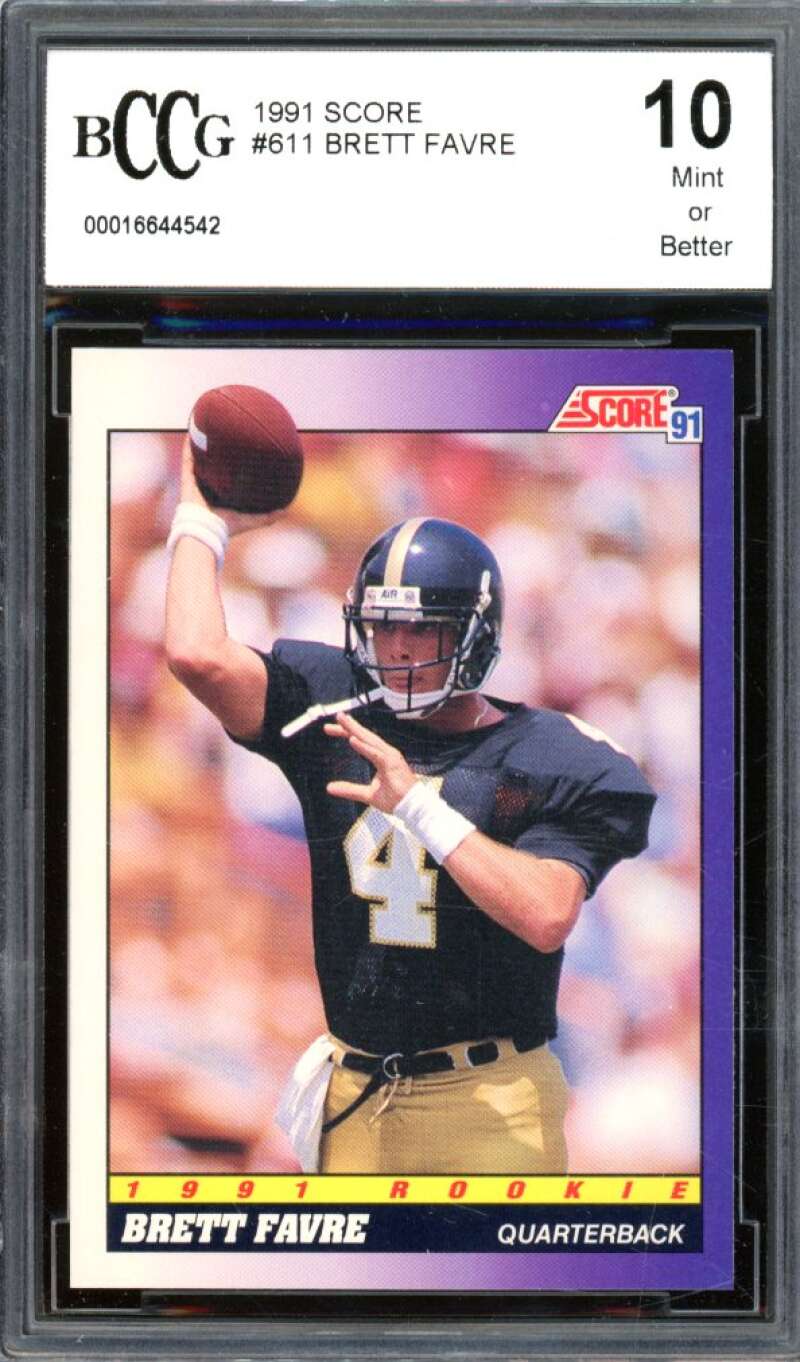 1991 Score #611 Brett Favre Rookie Card BGS BCCG 10 Mint+ Image 1