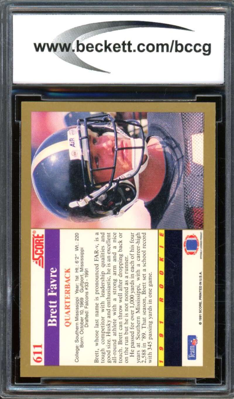 1991 Score #611 Brett Favre Rookie Card BGS BCCG 10 Mint+ Image 2